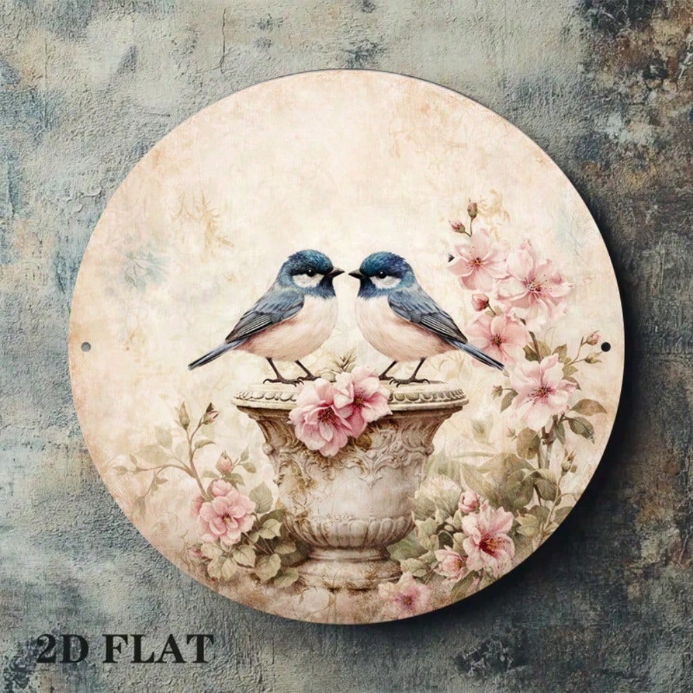 Vintage Bird & Flower Round Sign 8x8in Chinese Style Yard Decor — image 4