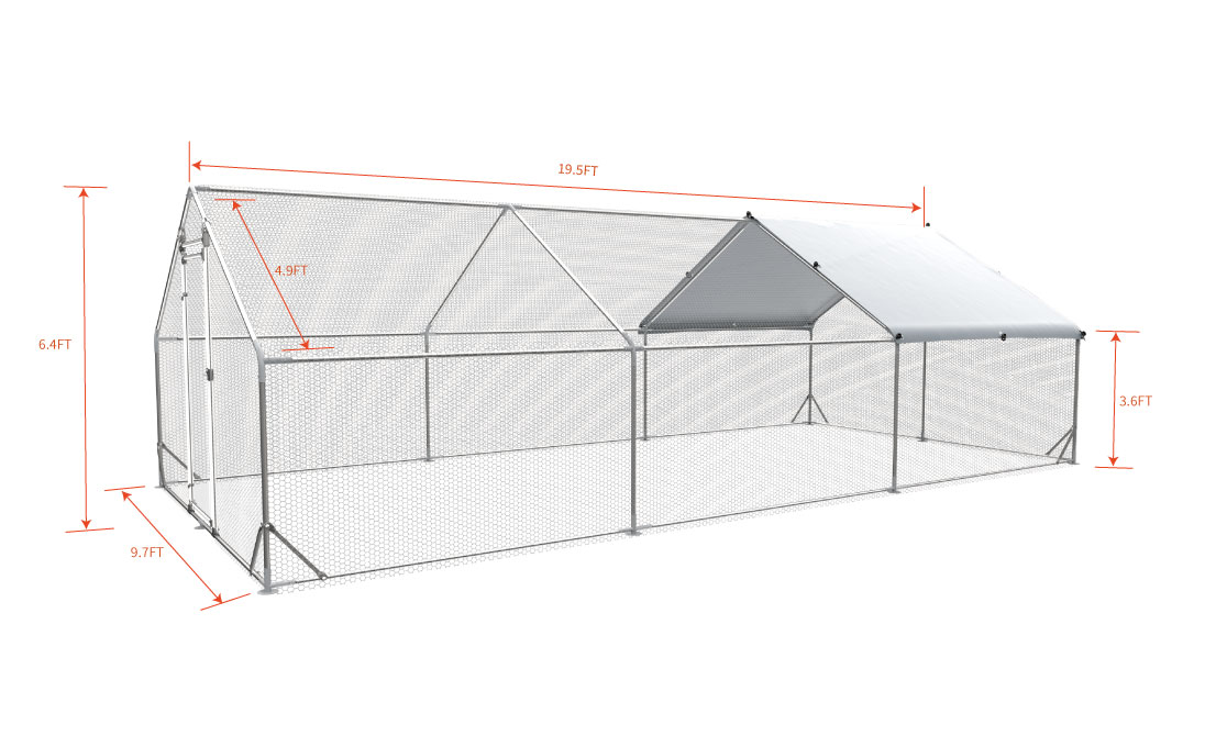 Large Metal Chicken Coop Walk-in Poultry Cage Hen Run House Rabbits Habitat Cage Spire Shaped Coop With Waterproof And Anti-Ultraviolet Cover 19.5L X 9.7'W X 6.4 H — image 3