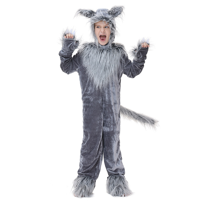Neutral Children's Gray Wolf Costume Animal Outfit Halloween Fairy Tale Stage Performance Clothing — image 2