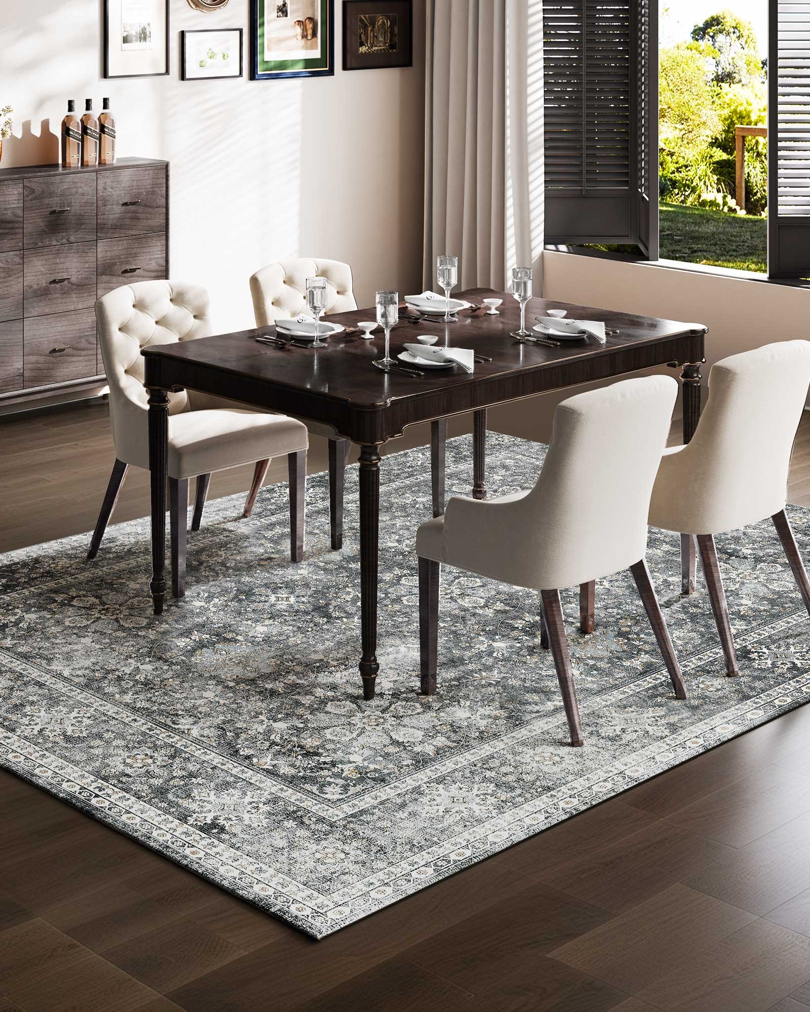 Area Rug, 8 X 10 Ft Large Washable Rug, Non-Slip And Tear-Resistant Soft Carpet, Pet & Child Friendly Vintage Area Rugs, Indoor Mat For Bedroom, Living Room, Kids Room, Entryway, Office, Gray — imagen 2