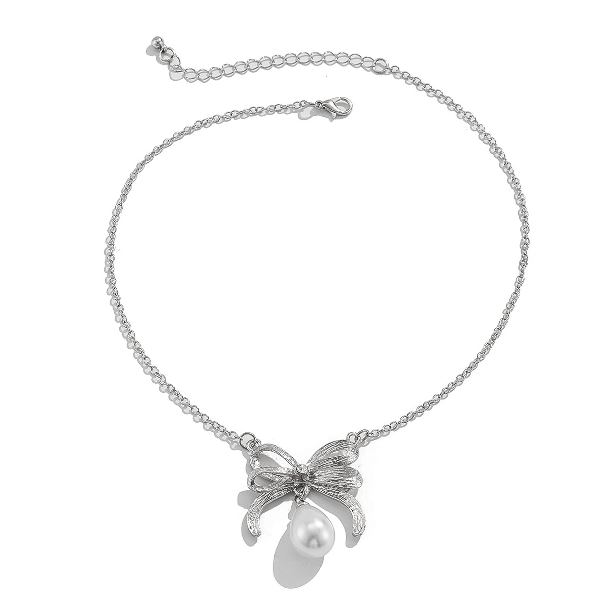 Cuello Redondo con Nudo Mariposa Cadena de Cruz de Metal Imitación Perla Cadena de Clavícula — imagen 5