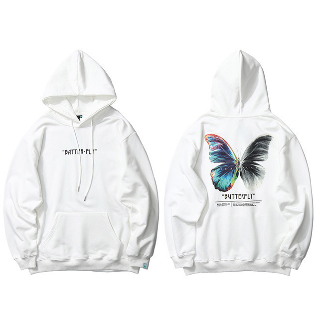 Men's Hip Hop Streetwear Harajuku Colorful Butterfly Print Long Sleeve Pullover Hoodie — image 3