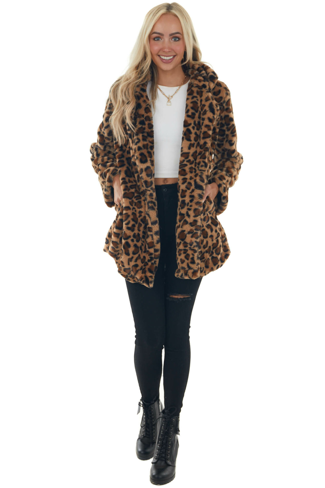 Chaquetón de moda con estampado de leopardo en pelo de conejo, largo medio — imagen 8