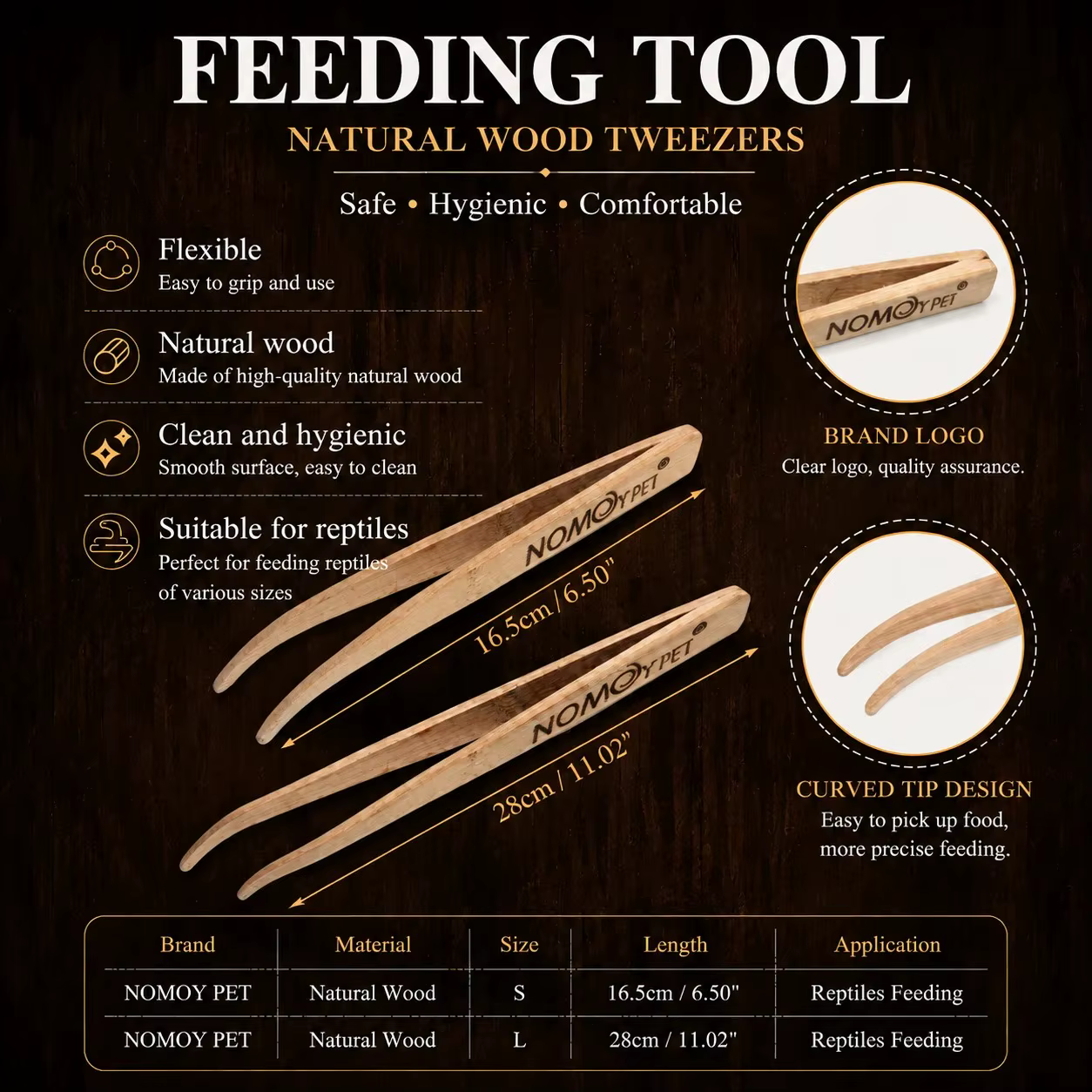 16.8/28cm Reptile Bamboo Feeding Tweezers Smooth Round Tip Feeding Tongs for Leopard Gecko Lizard Snake Amphibians Terrarium — image 2