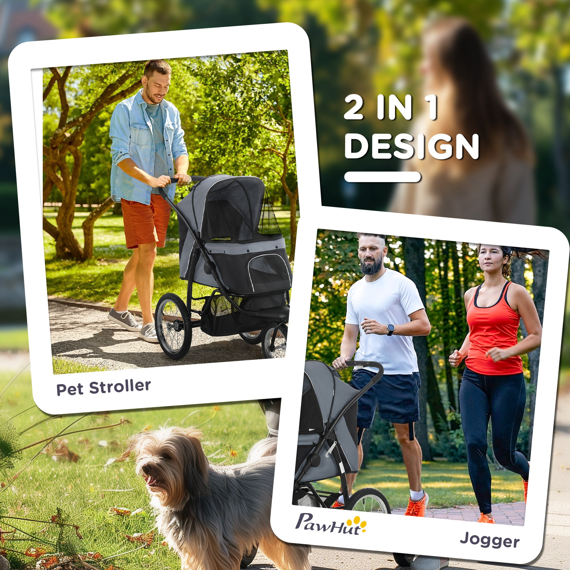 3 Wheels Pet Stroller for Small Dogs and Medium Dogs with Adjustable Canopy, Safety Tether, Storage Basket, Gray — imagen 5