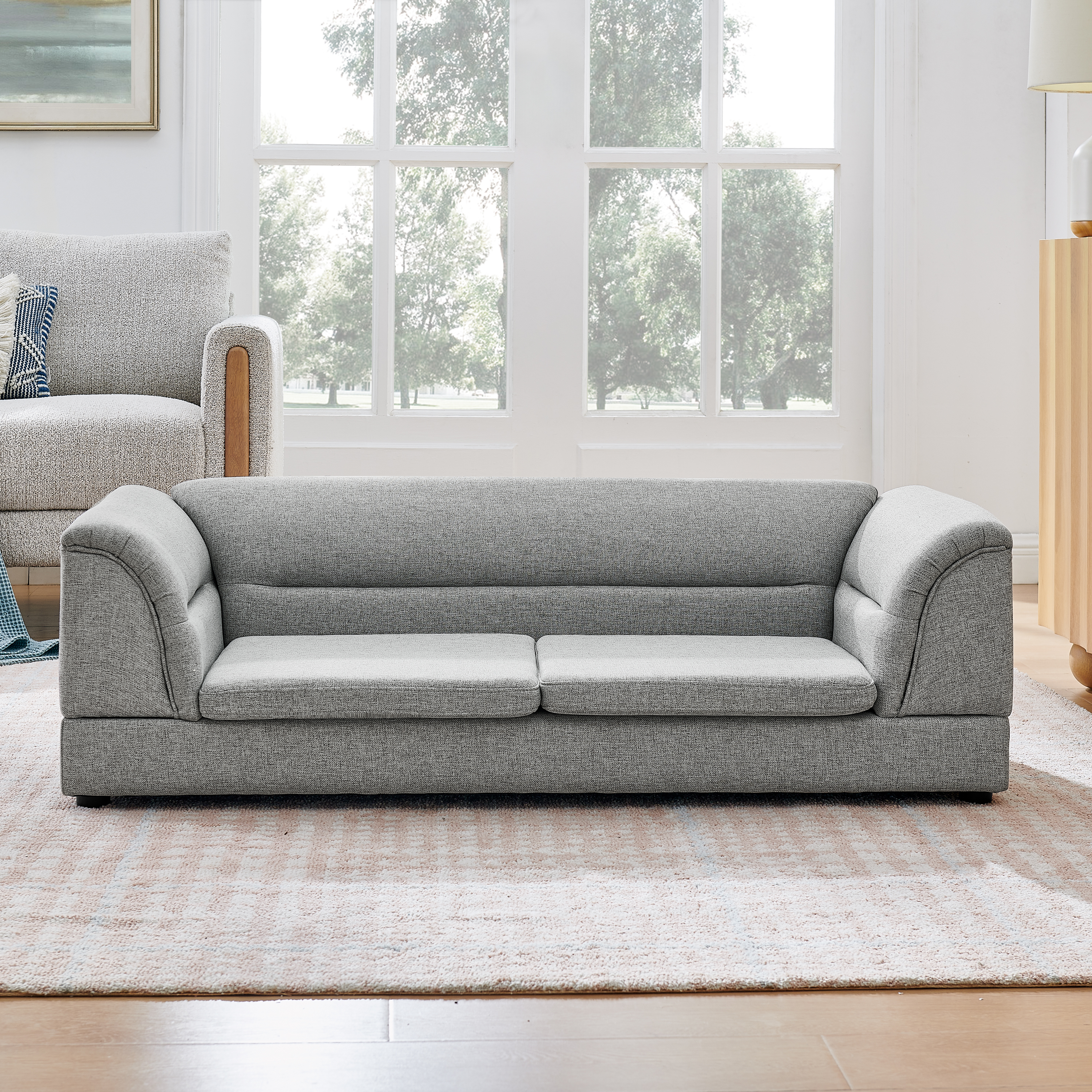 Silla de Comodidad para Mascotas Grande, Sofá Rectangular con Brazo Curvo en Tela de Lino para Perros Grandes - GRIS CLARO X — imagen 13