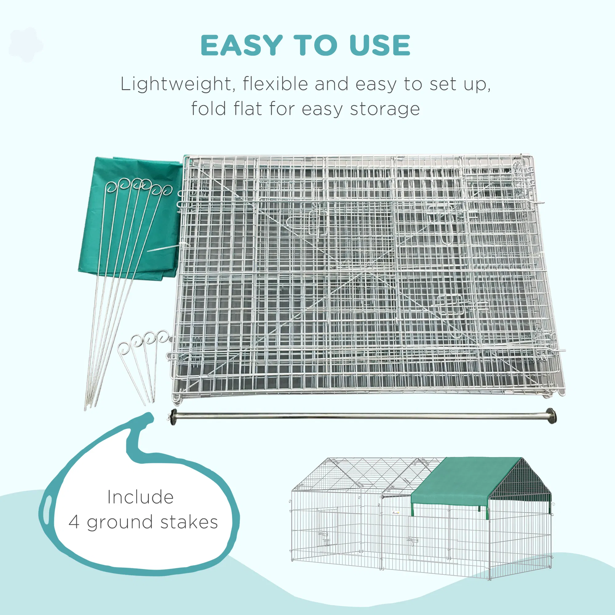 87x41x41-IN Catio Rabbit Guinea Pig Cage Chicken Coop Run, Small Animal Enclousure Outdoor Indoor with Cover and Multiple Doors, Green — image 4
