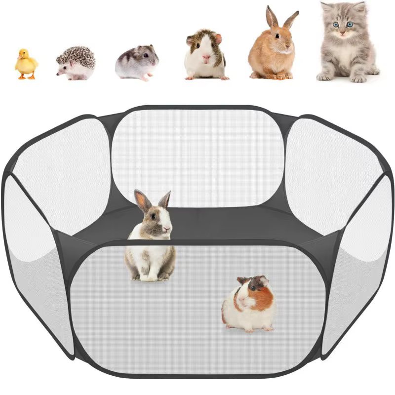 Portable Small Pet Cage Transparent Cat and Dog Cage Tent Pet Playpen Open Folding Yard Fence For Dog Hamster Rabbit Guinea Pig — image 1