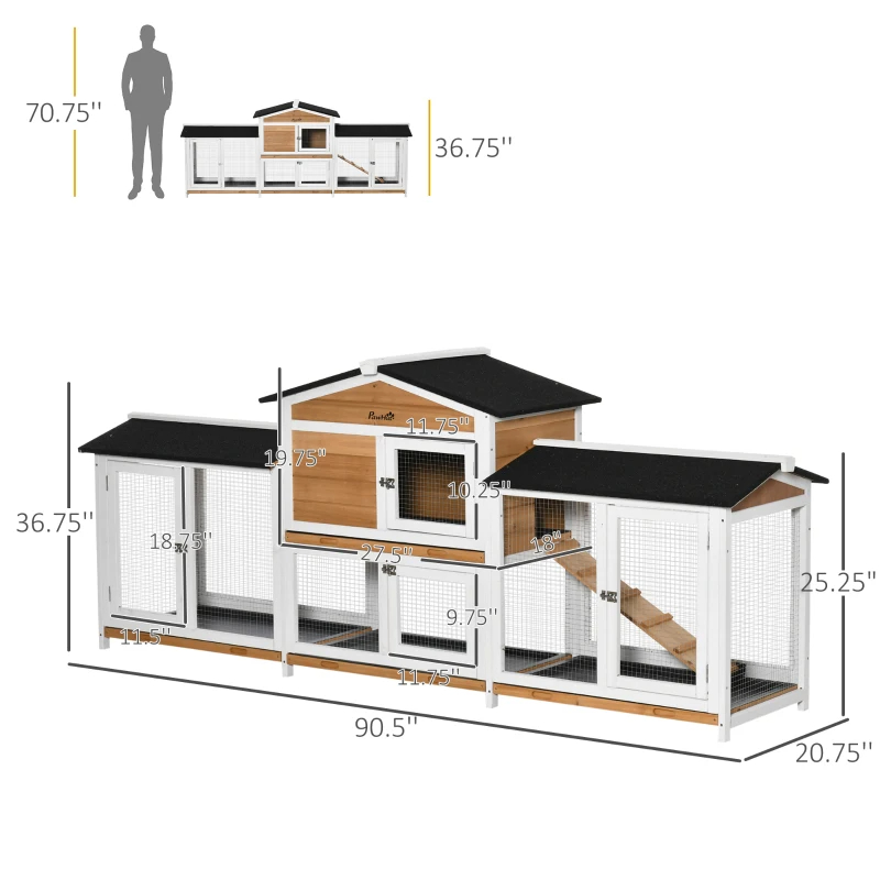 Wooden Rabbit Hutch Bunny Cage Pet Playpen House Enclosure With Double Side Run Boxes, No Leak Tray, Ramp, For Rabbits, Chickens, Ducks, Guinea Pig And Small Animals, White — imagen 1