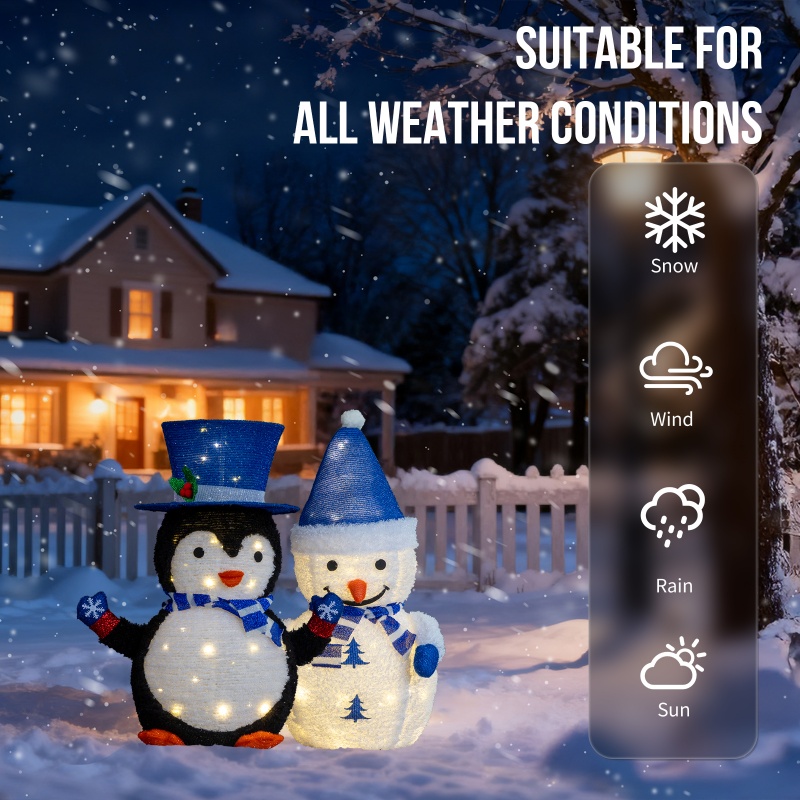 Conjunto de 2 Decoraciones Navideñas con Iluminación LED para Pinguinos y Papá Noel, Decoración Pre-iluminada que Se Levanta con 100 Luces Blancas Calientes para Decorar Navidad Exterior e Interior — imagen 2
