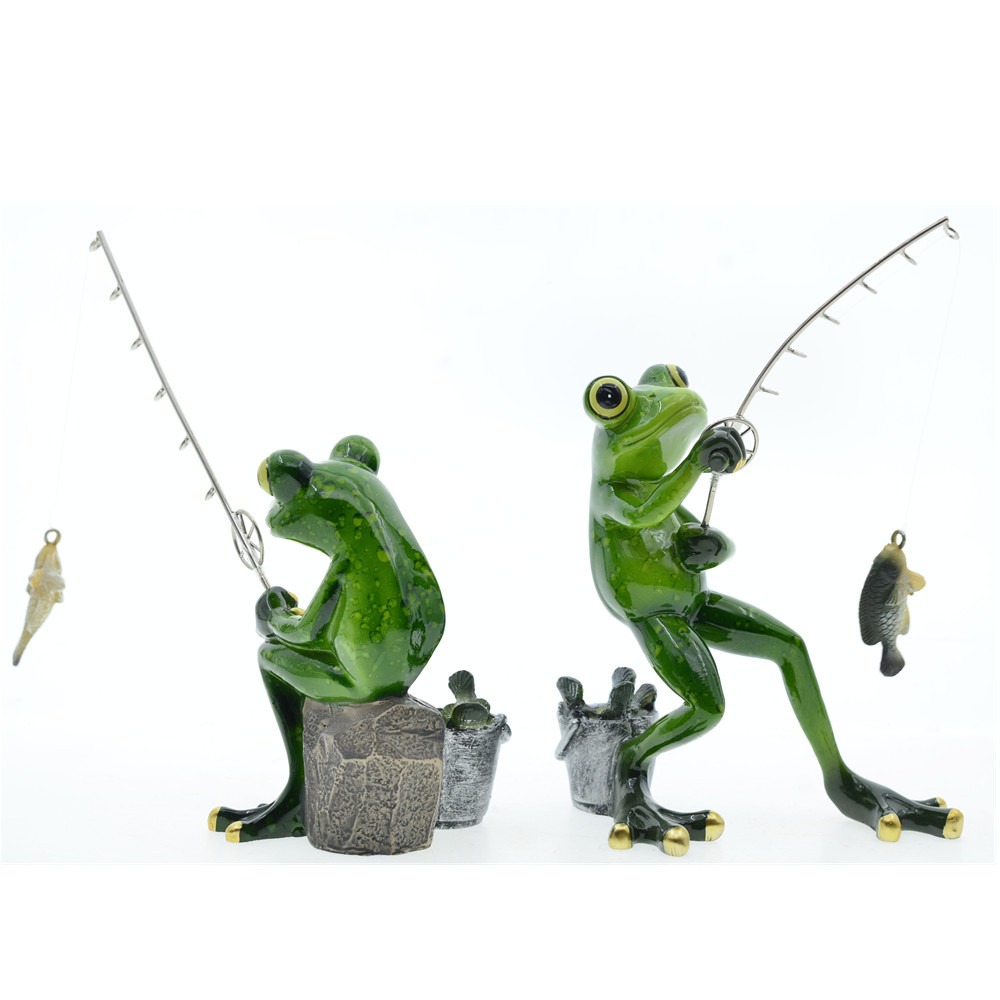 Home decoration fishing frog resin ornaments — image 3