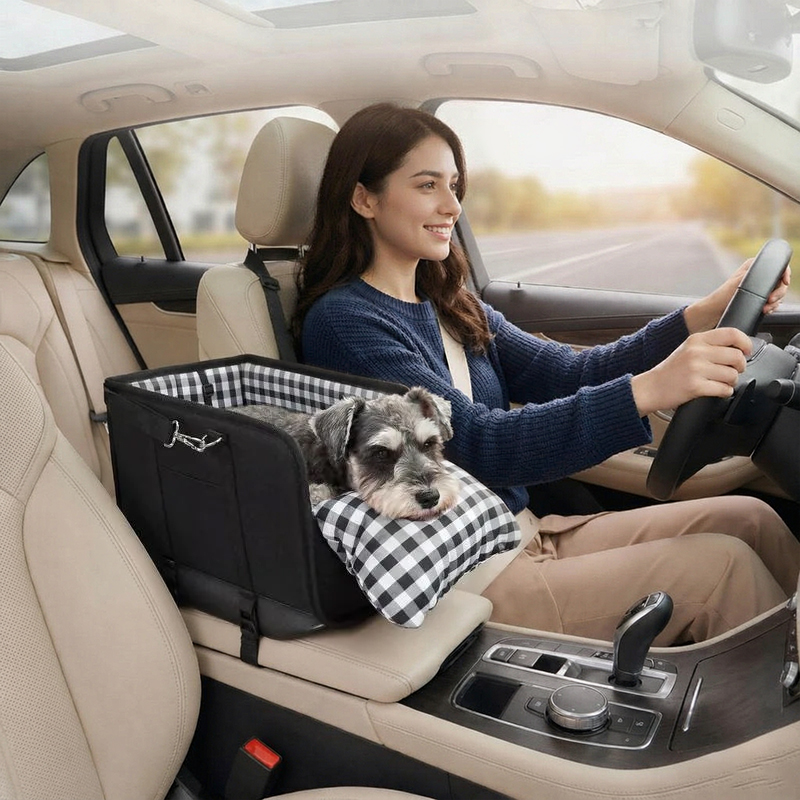 Car Mounted Pet Car Seat – Portable Small Dog Grid Seat with Soft Cushion & Seat Belt, Dog Car Accessories — image 5