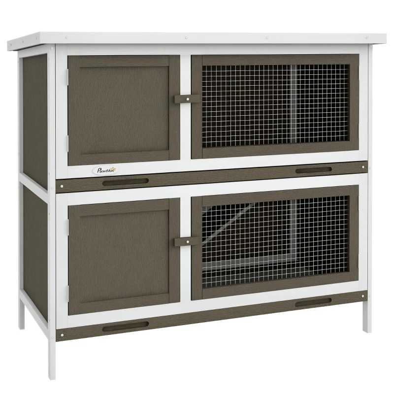 PawHut Wooden Bunny Hutch With Ramp, Indoor Outdoor, Brown — imagen 8