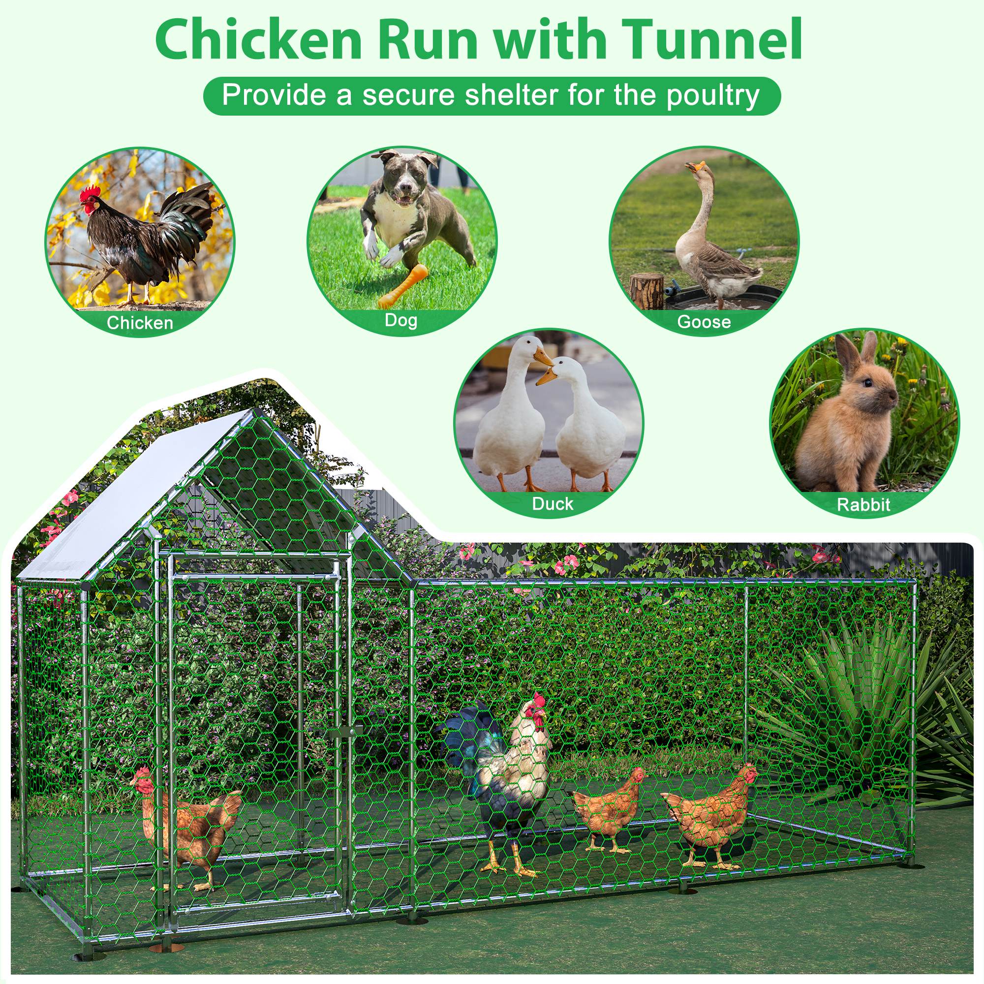 Metal Chicken Coop, Walk-in Chicken Run, Poultry Chicken Hen Pen Cage, Rabbits Duck Cages, With Cover — image 3