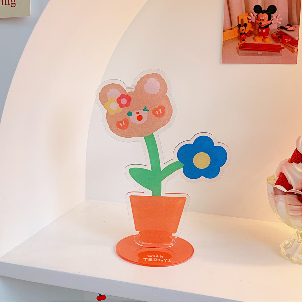 Creative Desktop Flower Decoration Cute Cartoon Acrylic Folder Sweet Soft Cute Bear Rabbit Multi-Function Note Holder — image 11
