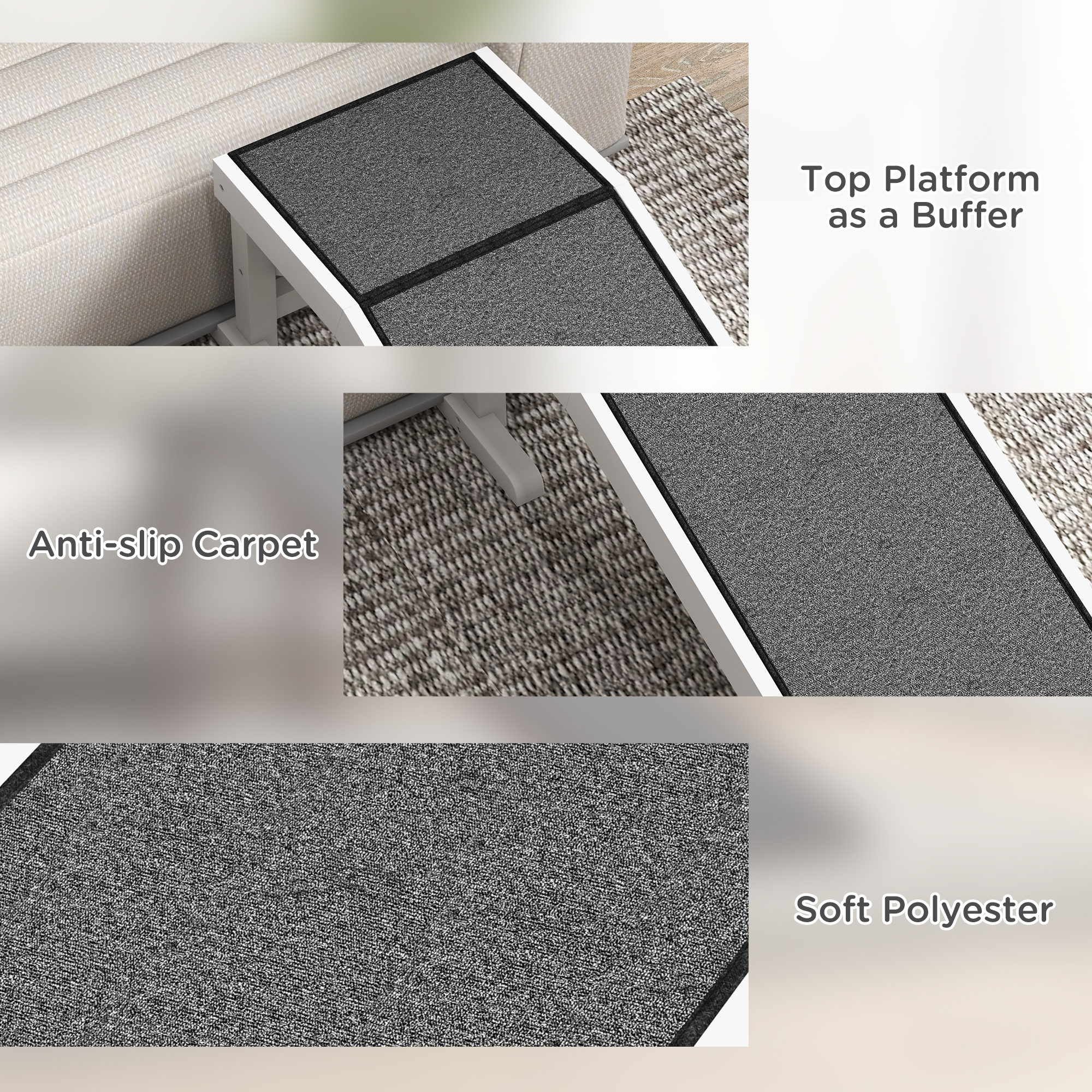 Rampa para Mascotas de 49" para Perros y Gatos, con Alfombra Antideslizante, Blanca — imagen 8