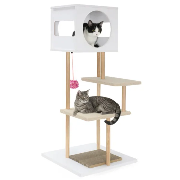 Multi-Level Cat Tree With 2 Scratching Pads, Dual-Door Cat Condo & Anti-Tipping Kit For Indoor Cats — image 1