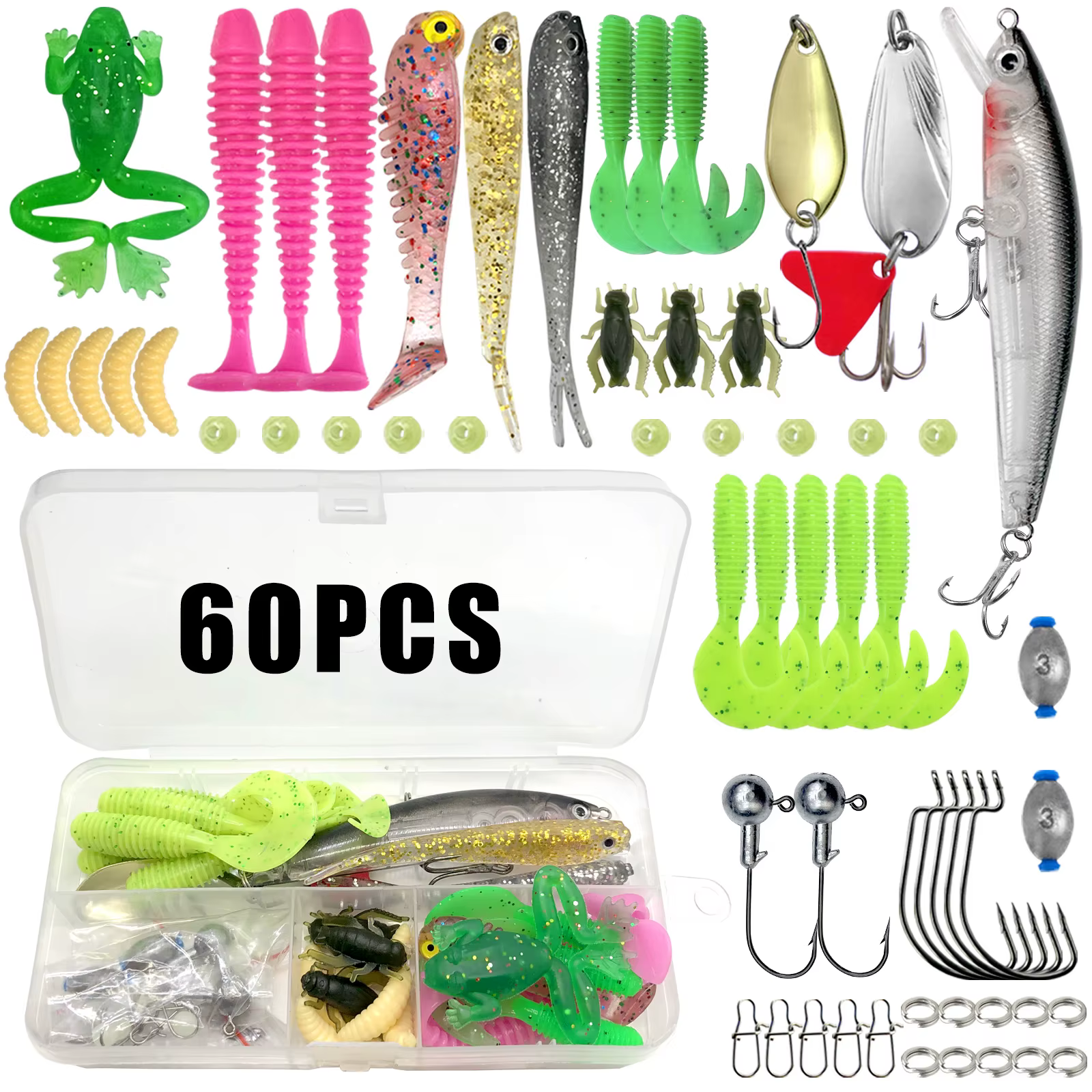 Kit de Golpes de Pescar 60/109/141/219 piezas Conjunto con Atracones Látigo Metálico Cucharas Duros Minnow Grumos y Accesorios con Caja de Equipo — imagen 3