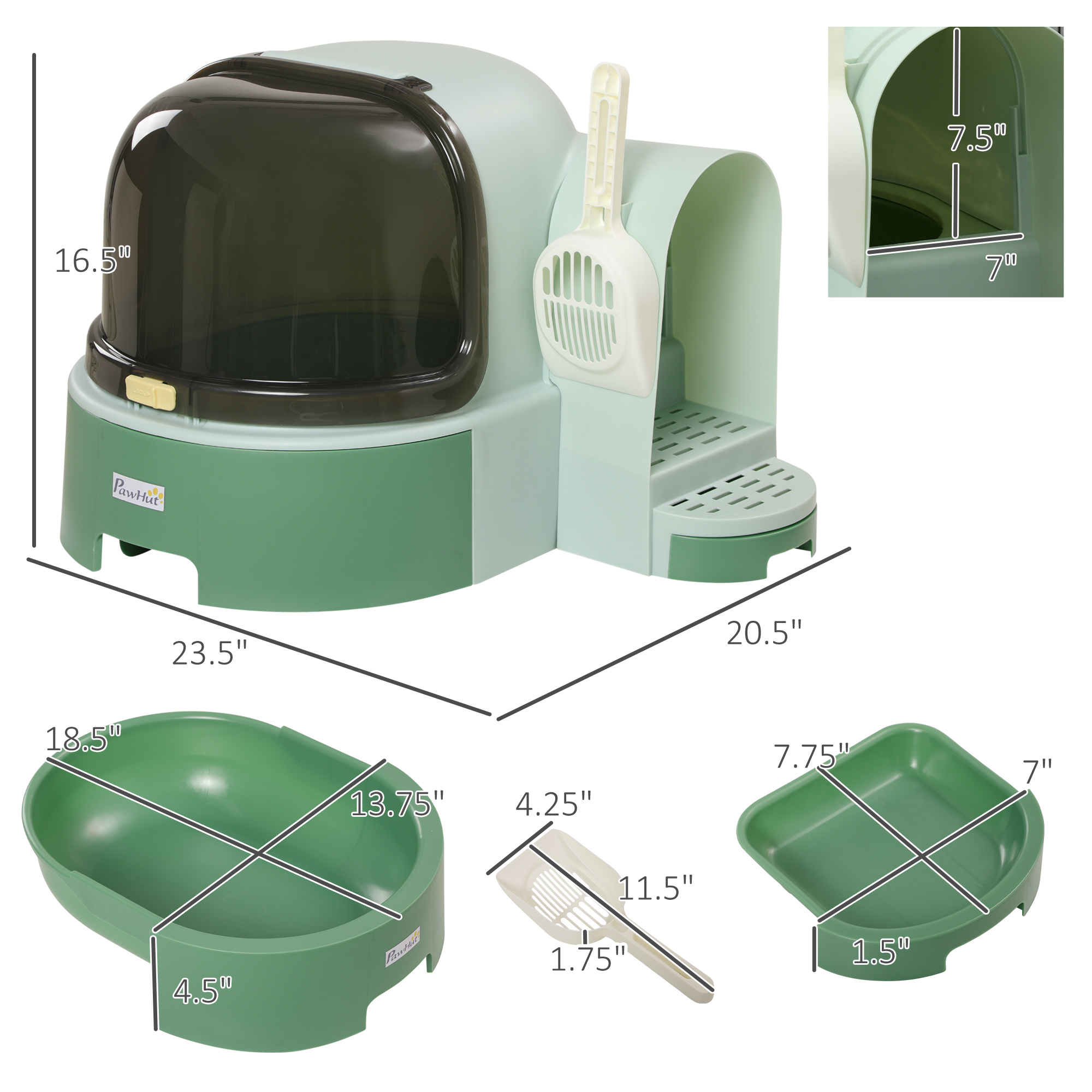 Caja de Arena para Gatos Fácil de Limpiar con Acceso Abierto y Cuchara, Verde — imagen 5