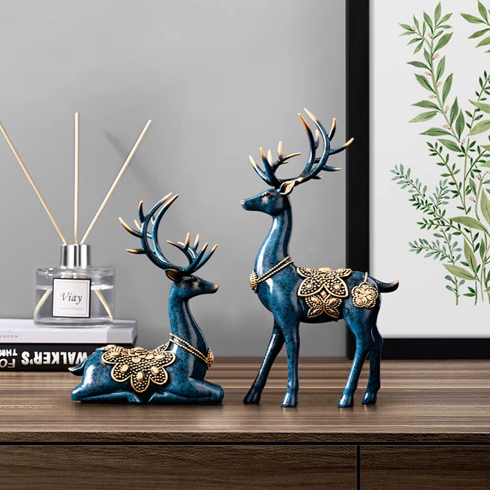 Figura de Ciervo Azul en Resina Retro Europeo: Estatua Decorativa para Salón, Mesa, Habitación y Recepción — imagen 1
