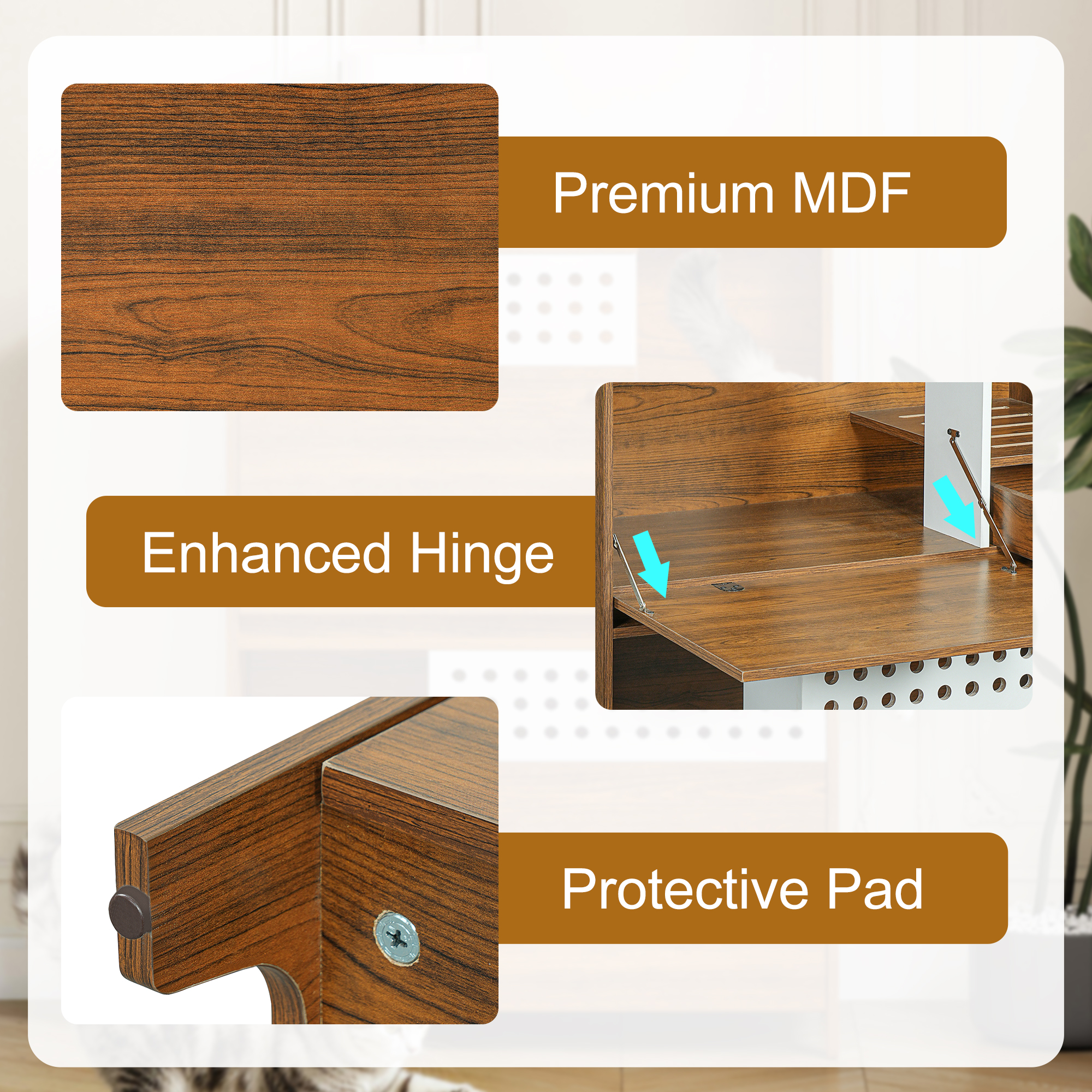 Modern 2 IN 1 Cat Furniture, Cat Litter Box Enclosure Side Table, Cat House With Storage, For 2 Small-Medium Sized Cats - BROWN — imagen 3