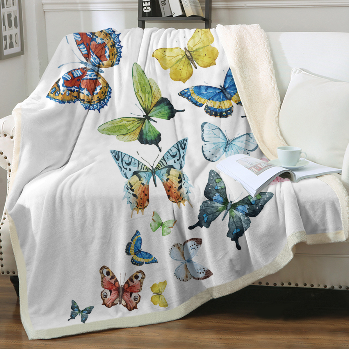 Colorful Butterfly Fluttering Printed Sherpa Fleece Blanket Soft Warm Air Conditioning Blanket For Adults Toddler Bedroom Decor Gifts 50x60 Inches 60x80 Inches — image 4