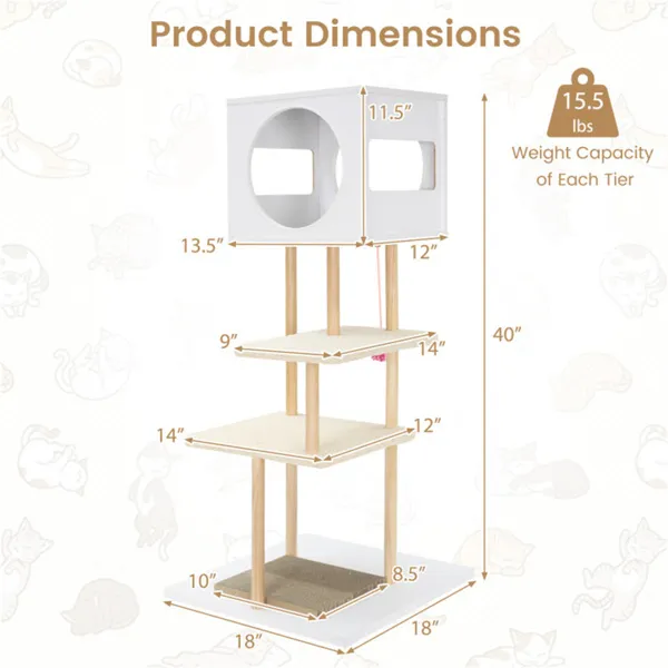 Multi-Level Cat Tree With 2 Scratching Pads, Dual-Door Cat Condo & Anti-Tipping Kit For Indoor Cats — image 5