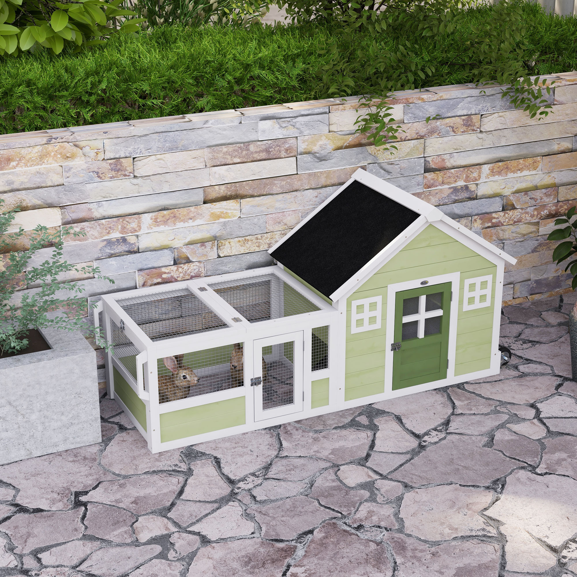 Casa para Conejos con Techo de Asfalto, Manija, Ruedas, Multicolor — imagen 1
