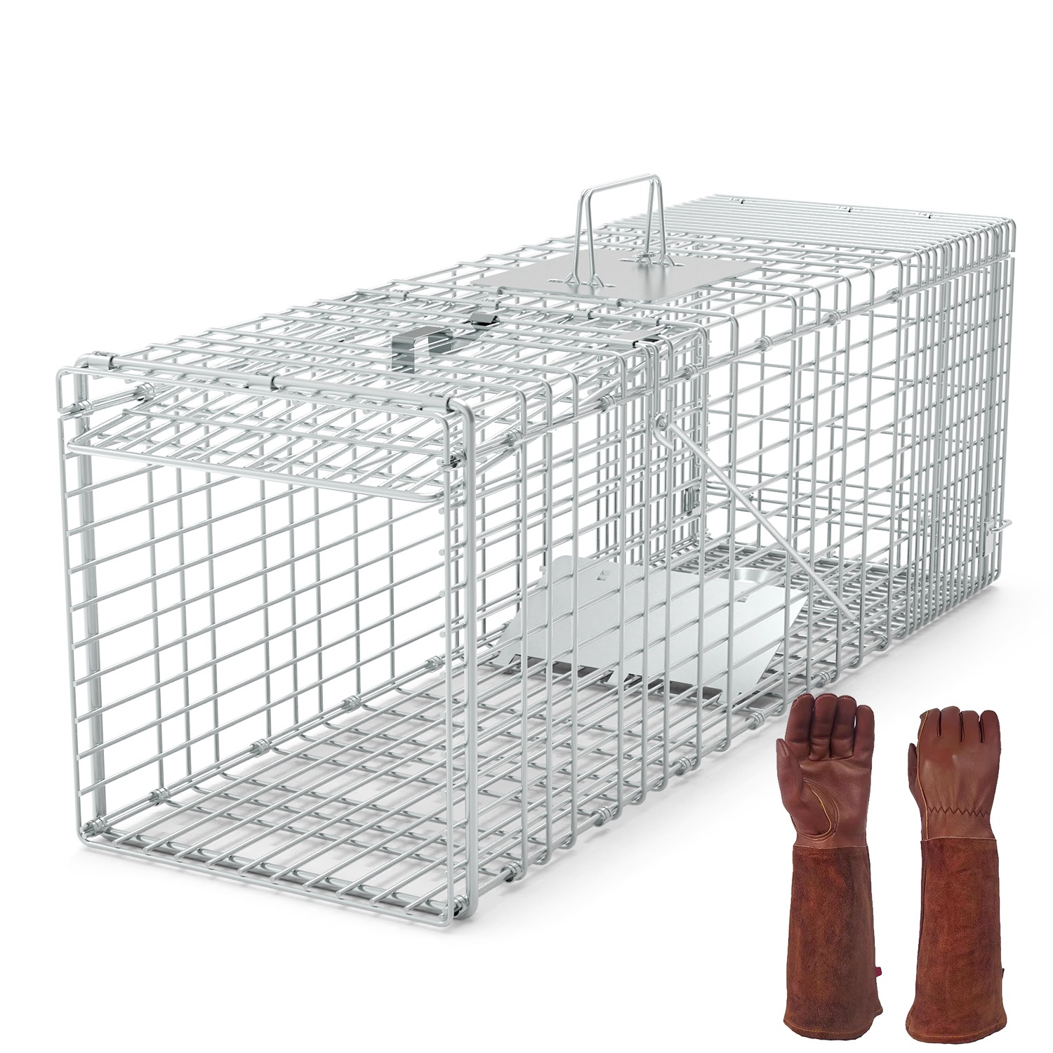 Humane Cat Trap Cage With Gloves Catch Release Live Animal Rodent Cage Collapsible Galvanized Wire For Raccoons Beavers Groundhogs Foxes Armadillos — imagen 10