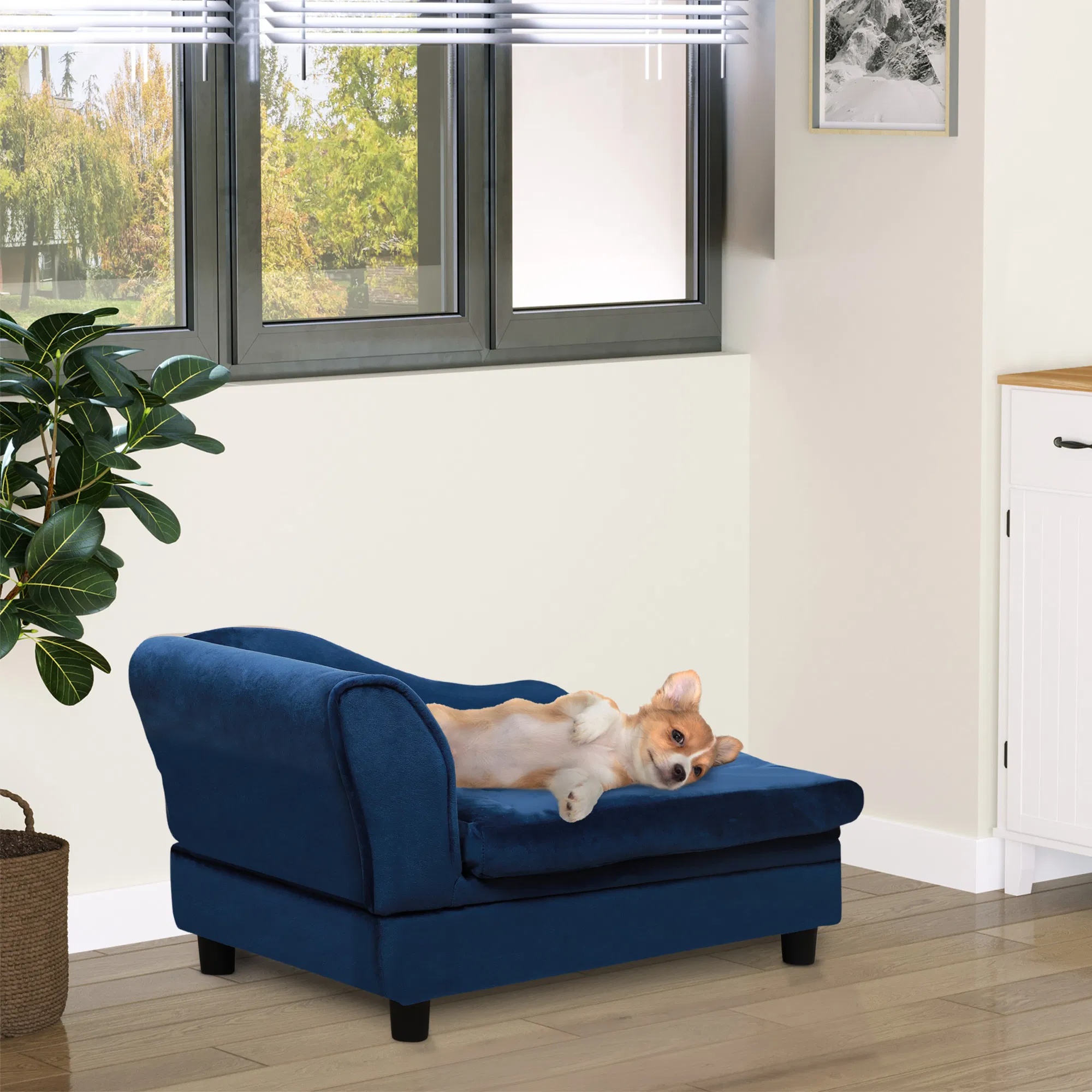Pet Sofa Bed With Storage, Cushy Couch For Cats And Small Dogs, Soft Foam Couch, Modern Pet Furniture, Blue — image 4