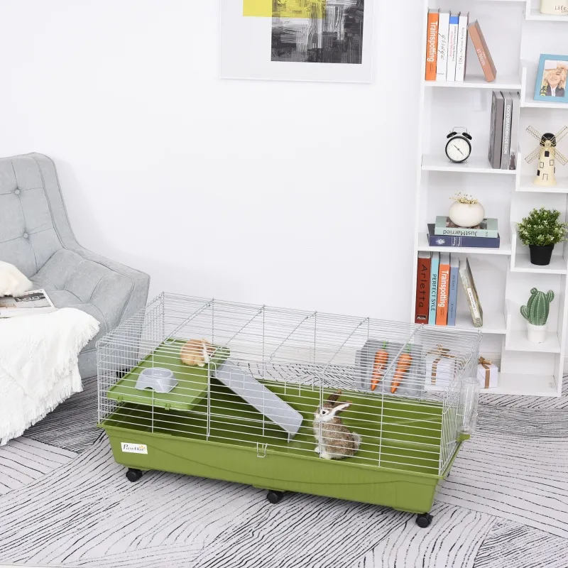 Jaula de 47" para Animales Pequeños, Conejera para Chinchilla y Cuyo, Casa para Mascotas con Plataforma, Rampa, Plato de Comida, Ruedas y Botella de Agua — imagen 8