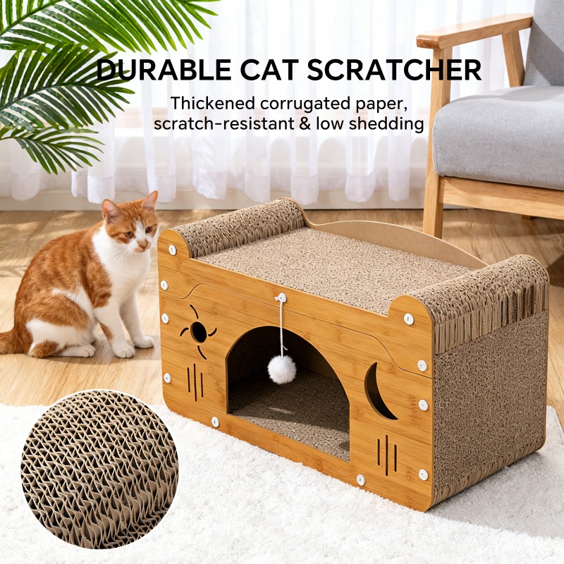 Star & Moon Cutout Cat Scratcher Couch, 56cm Size, With Teaser Ball, For Large & Multi-Cat Households — image 1
