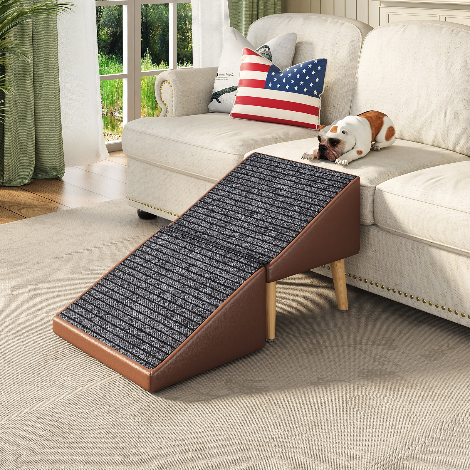3-in-1 Dog Ramp 18.89"×17.91"×20.08" with Storage – Pet Stairs for Senior & Injured Dogs & Cats, Hidden Storage Footstool, Ottoman Anti-Slip, Supports 265 lbs for Beds & Sofas (BROWN Color) — image 16