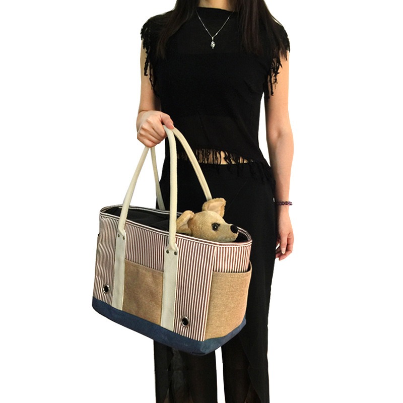 Outdoor Shoulder Handheld Striped Pet Bag Out Of The Bag Summer Portable Handheld Cat Bag — image 6
