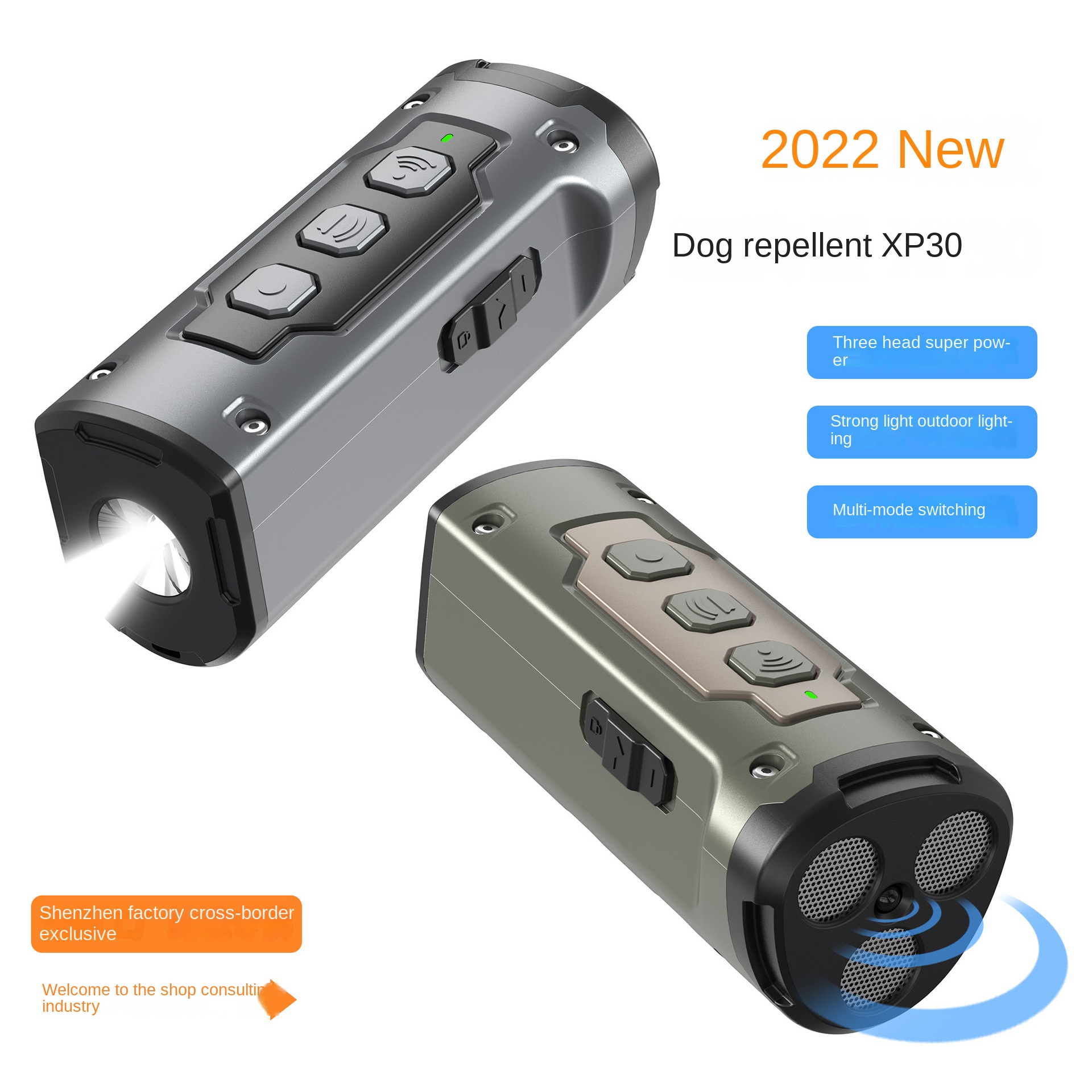 Ultrasonic Three-Head Sound Dog Repellent with Flashlight, Anti-Barking Device — image 4