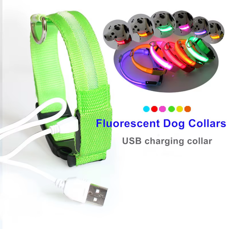 Nylon LED Pet Dog Collar, Night Safety Flashing Glow In The Dark Dog Leash, Dogs Luminous Fluorescent Collars Pet Supplies 4.7 — image 1