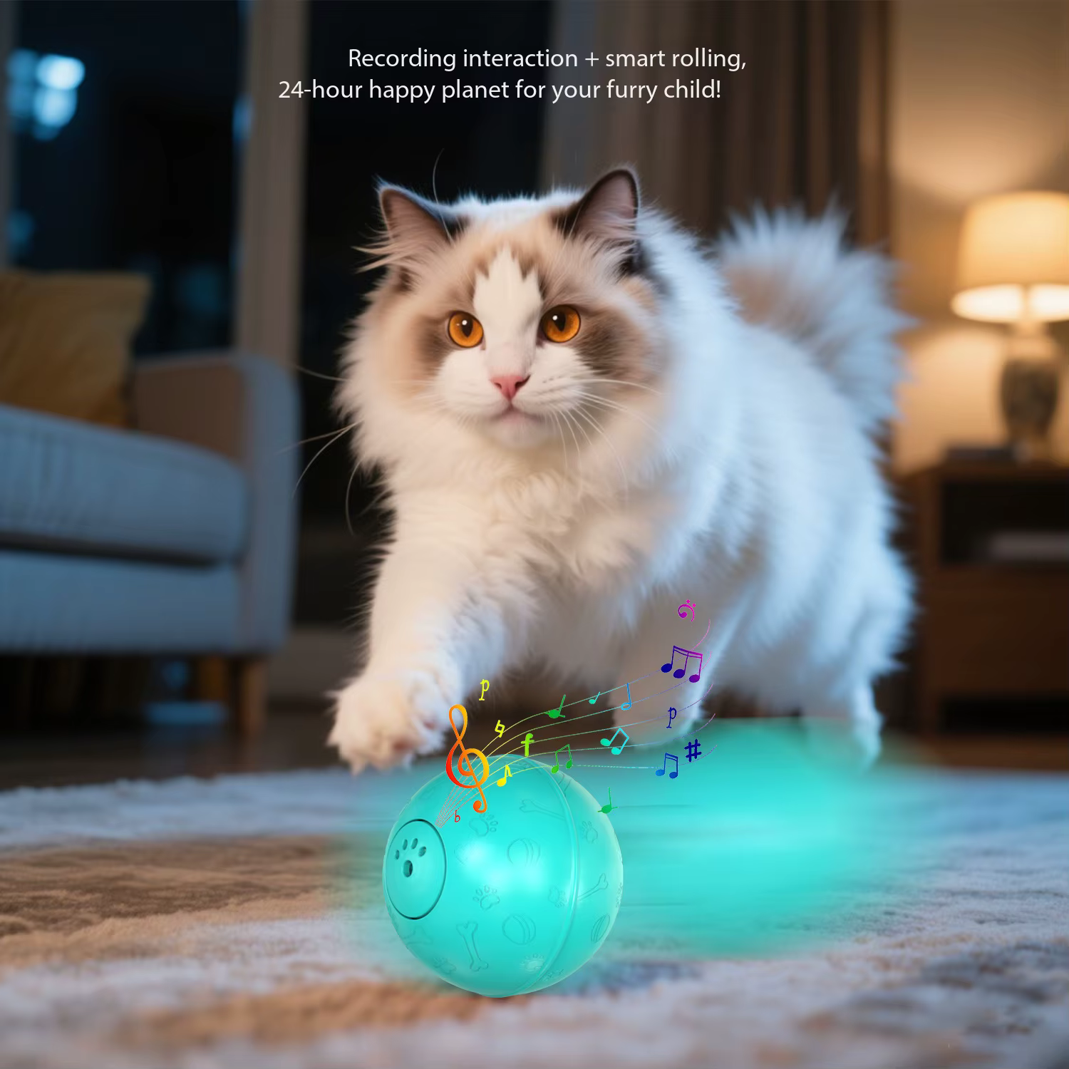 Juguete Electrónico 3 en 1 de Bola Rodante Automática para Gatos, con Sonido y Grabación, Varita Interactiva y Comedero Lento - Regalo Diario Interactivo para Gatos — imagen 2