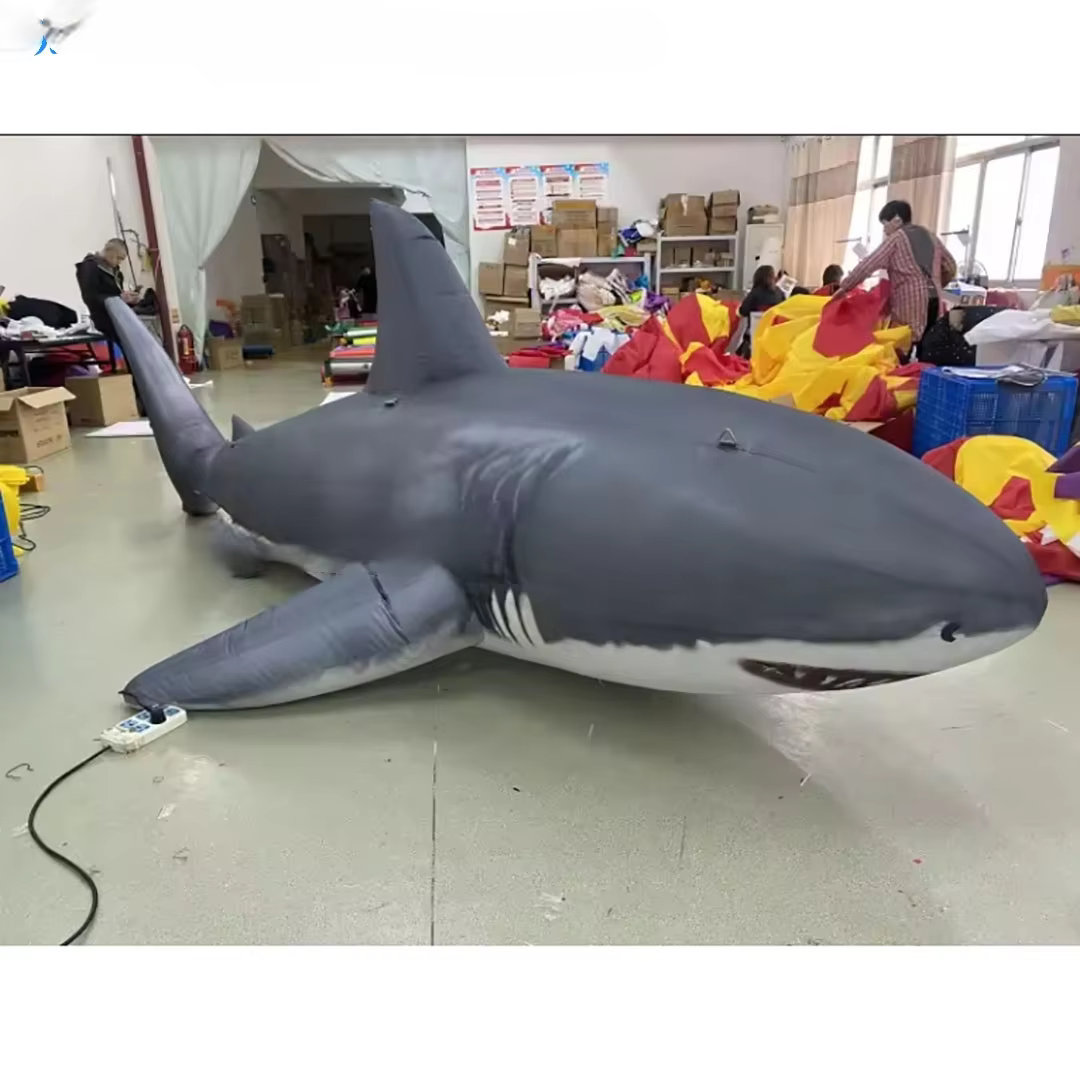 Inflatable Decoration with Led Light, Air - blow Marine Fish - shaped - 4m Inflatable Shark, Ideal Prop for Theme Event and Nigh — image 2