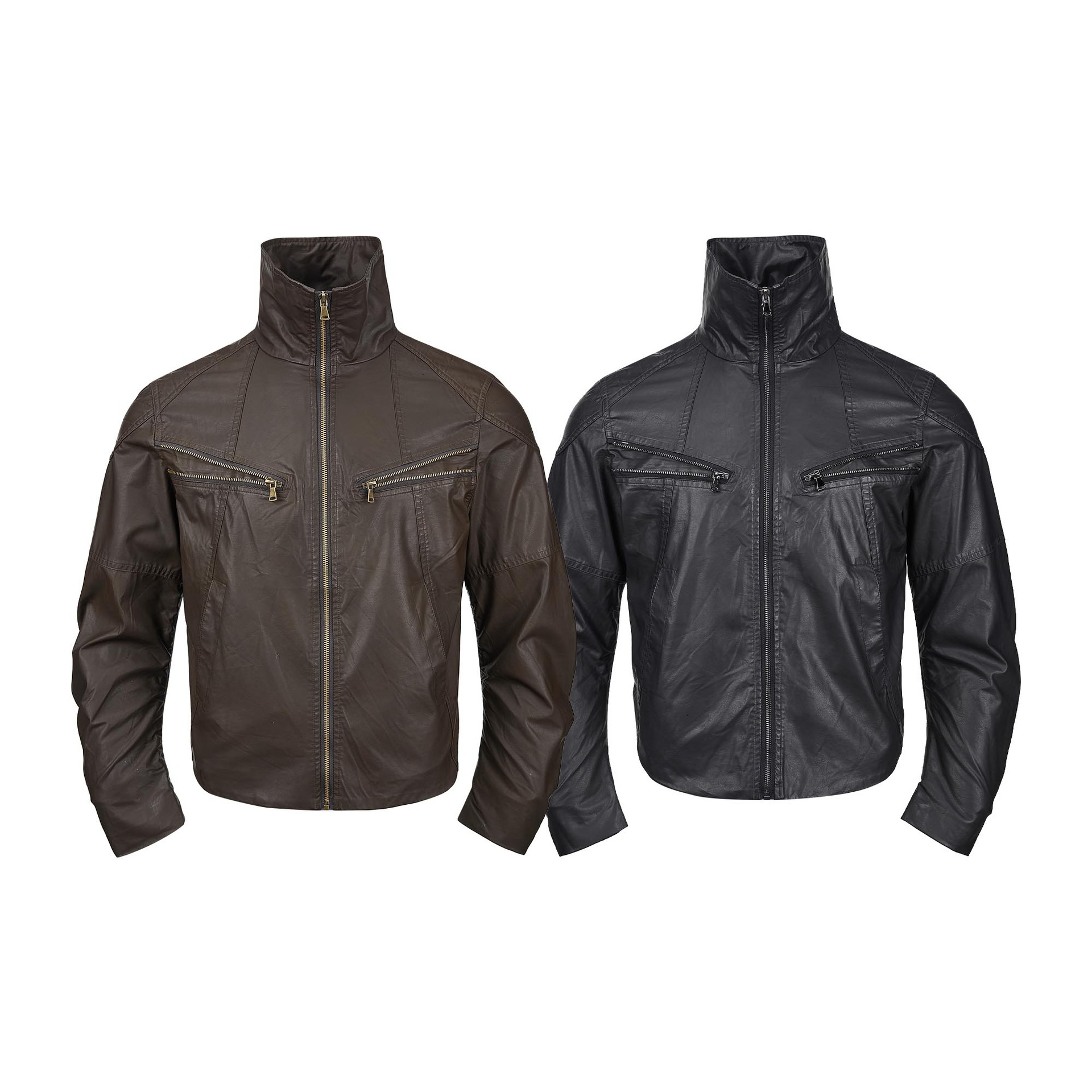 Deconstructed Stand Collar PU Leather Hunting Jacket — image 6