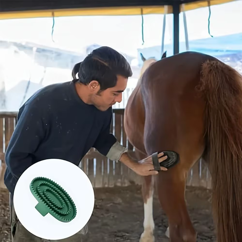 Shedding Horse Grooming Brush Handheld Massage Horse Hair Scraper Hair Detangling Rubber Cleaning Tool for Daily Grooming — image 2