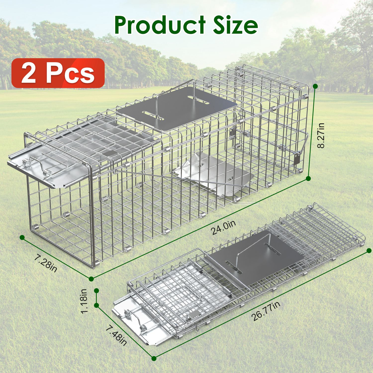 2Pzs Jaulas Trampa Plegables Humanitarias para Animales Vivos 24X7.48X8.27IN, Fácil Captura y Liberación, Trampa Plegable para Gatos de Acero Galvanizado, para Gatos Pequeños, Ardillas, Conejos, Erizos, Ardillas Listadas — imagen 3