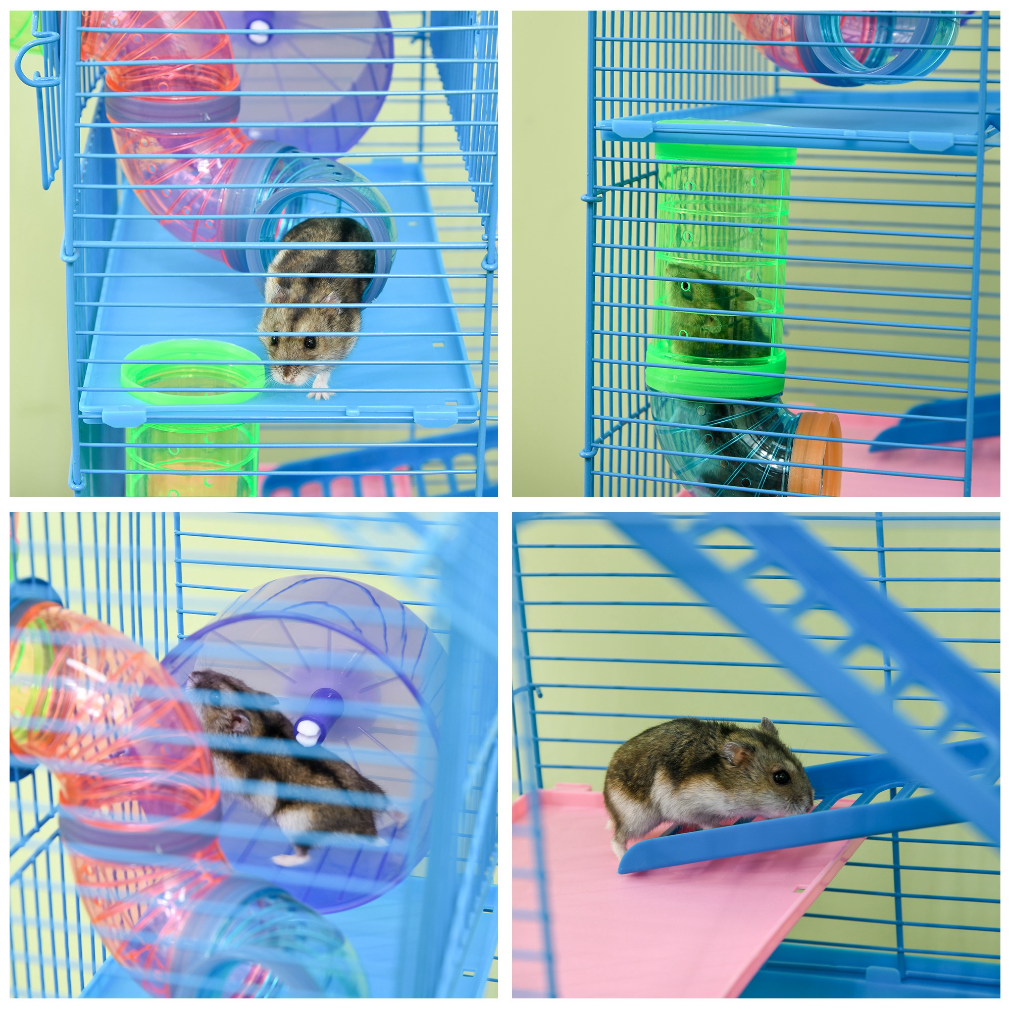 18.5" 5 Tier Hamster Cage with Tubes and Tunnels, Small Animal Cage, Rat Gerbil Cage with Water Bottle, Food Dish, Exercise Wheel, Blue — imagen 2