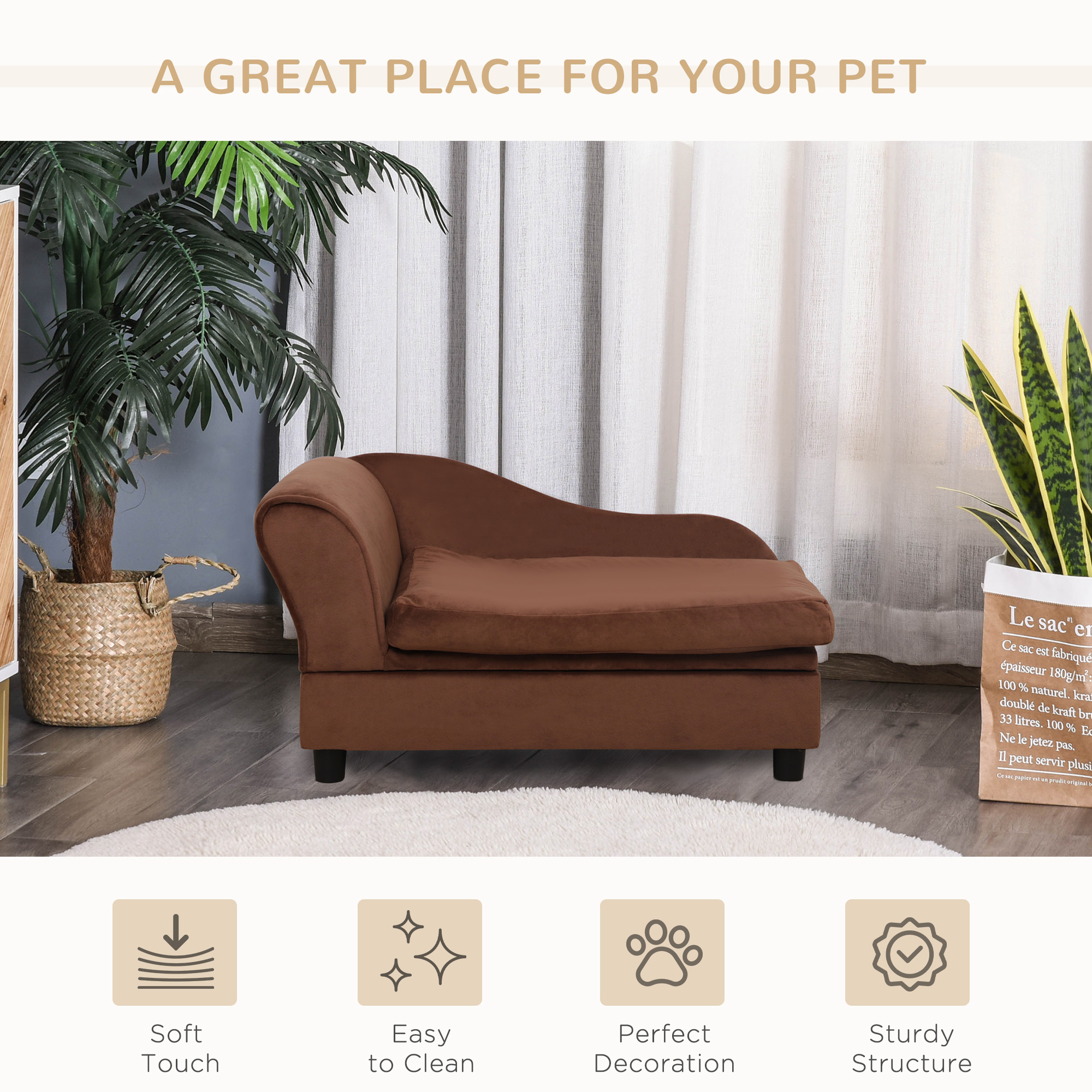 Pet Sofa Bed Couch with Storage, Pet Sofa for Cats and Small Dogs, Brown — image 5
