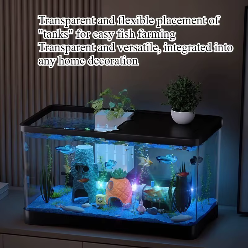 Acuario de habitación nuevo transparente con filtro generador de oxígeno decorativo para escritorio con LED — imagen 2