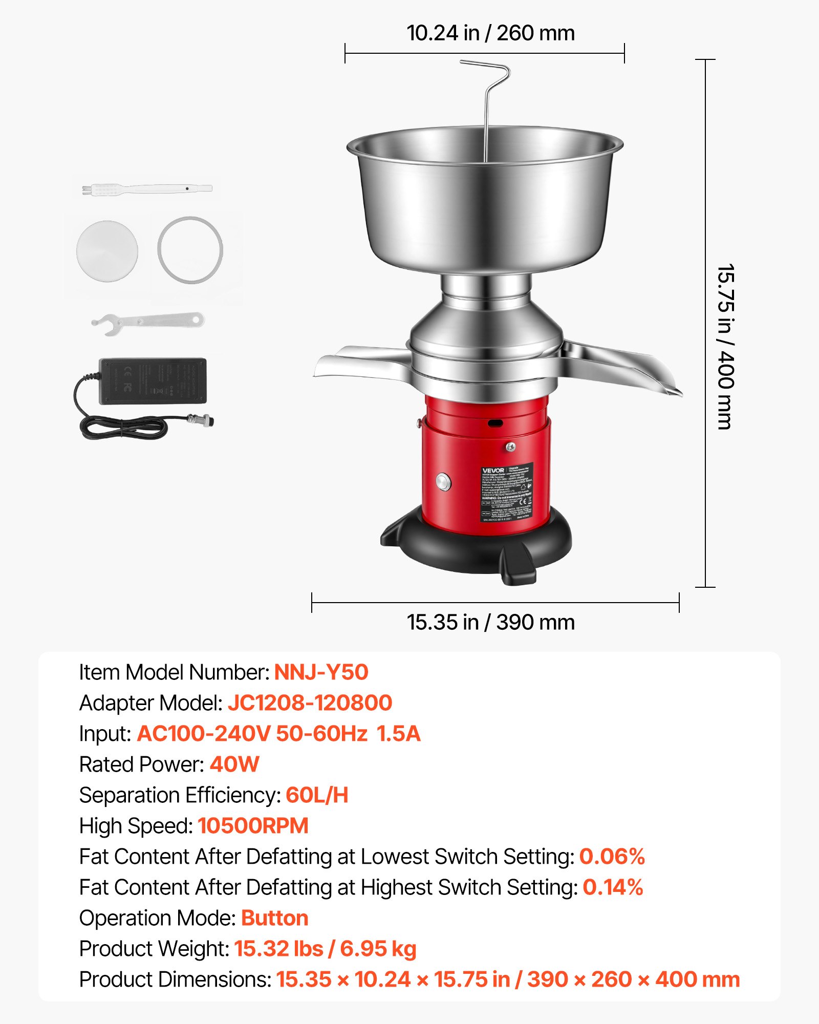 Electric Milk Cream Separator, 60L/H Output 10500RPM Milk Cream Centrifugal Separator, 304 Stainless Steel Goat Cow Milk Skimmer Separating Machine With 4.5L Bowl Capacity (40W, 100-240V) — imagen 1