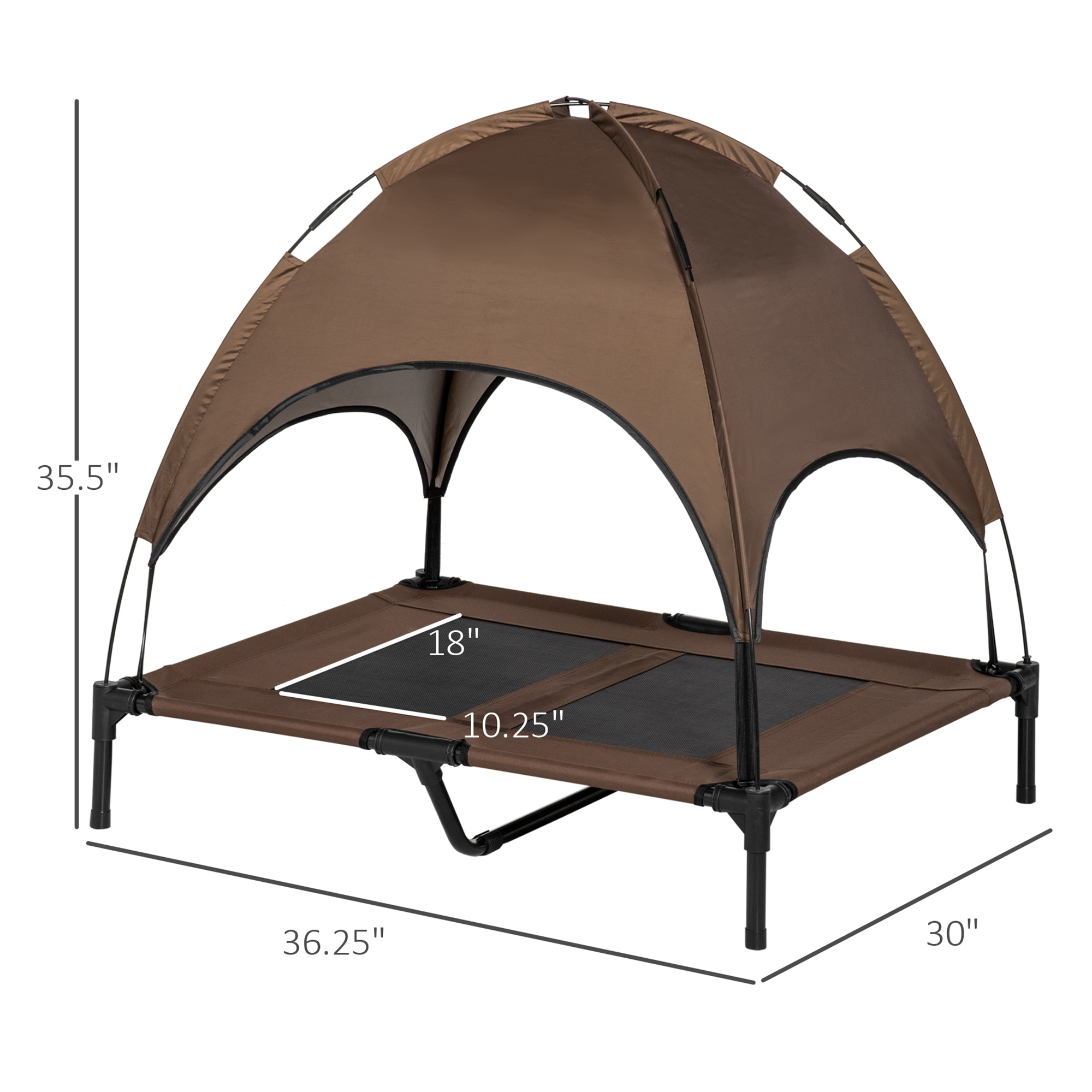 Cama Elevada Portátil para Perros con Techo de Protección UV, 36 pulgadas, Café — imagen 4