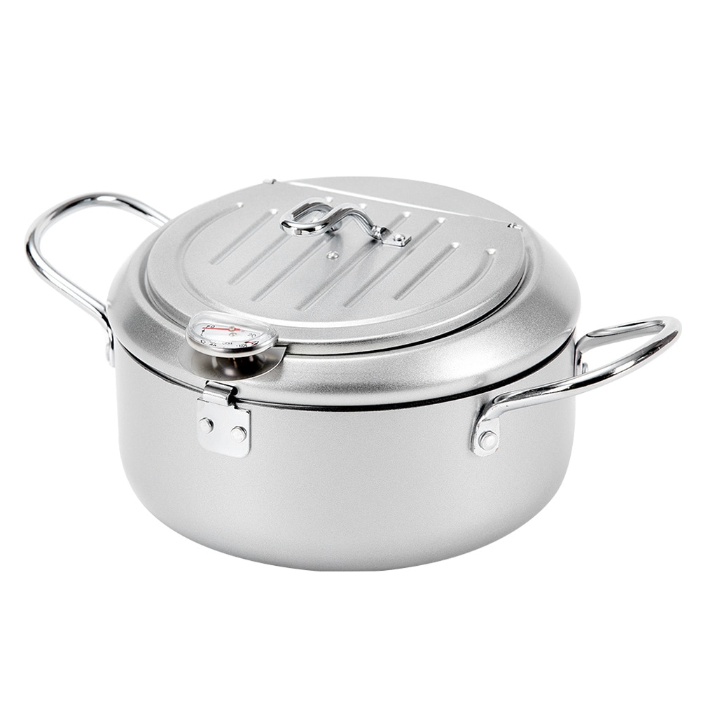 Restaurant Lid With Thermometer Non Stick Tempura Deep Fryer Carbon Steel Easy Clean Kitchen Chicken French Fries Oil Drip Rack — image 7