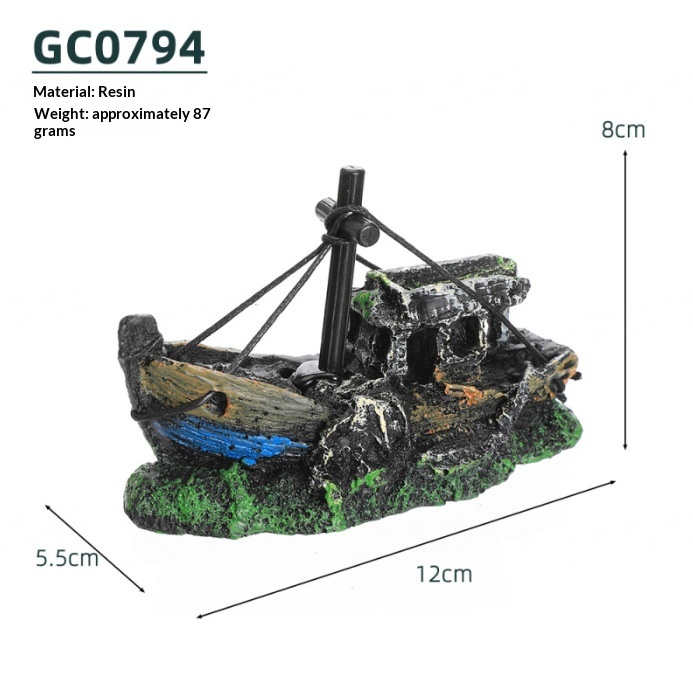 Barco Pirata Decoración para Acuario Paisaje de Barco Hundido Oruga Resina — imagen 1