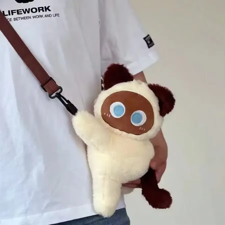 Black Cat Backpacks Big Eyes Kitten Doll Plush Kawaii Stuffed Animals Shoulder Bag Large-capacity Soft Toy Fashion Crossbody Bag — imagen 5