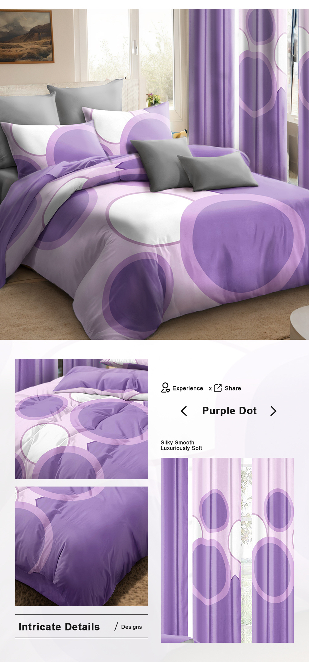 9 Piece Room In A Bag Quilt And Curtain Set, US Designer Lavender Purple Geometric Circle Print Heavyweight Bedspread With 6 Customizable Window Panels, Pet-Friendly High GSM Coverlet — image 10